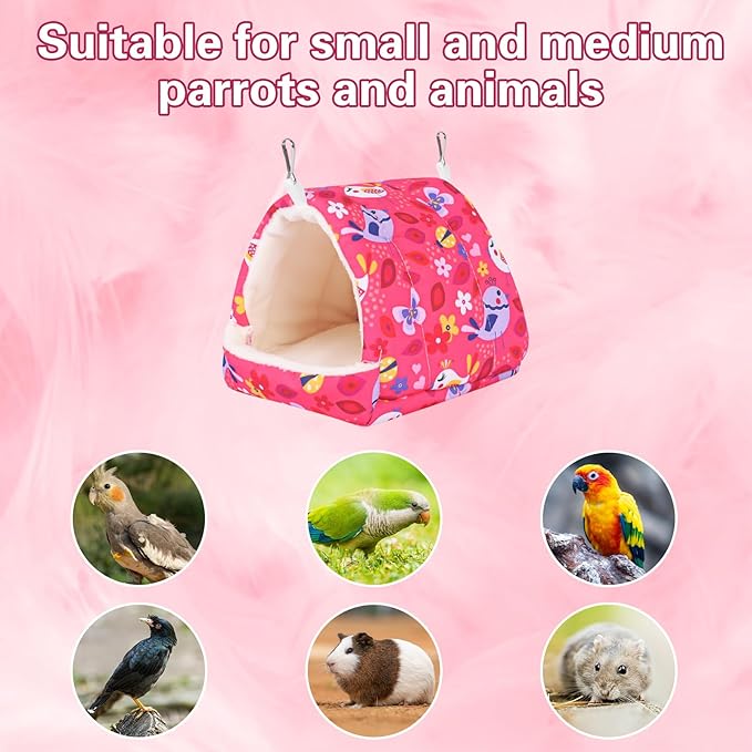Bird Bed for Cage Warm Winter Nest Hammock with Hanging Hook Cage Accessories for Small Birds Parakeets Cockatiels Love Birds Cockatiels Conures Hamster (Red, M)