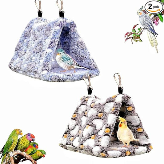 2 Pack Bird Nest Plush Snuggle Bird Hammock Hanging Bird Cave Parrot Sleeping Bed Shed Hut Hanging Tent for Budgie Finch Parakeet Cockatiel Cockatoo Lovebird-Loving Heart (Brown&Purple)