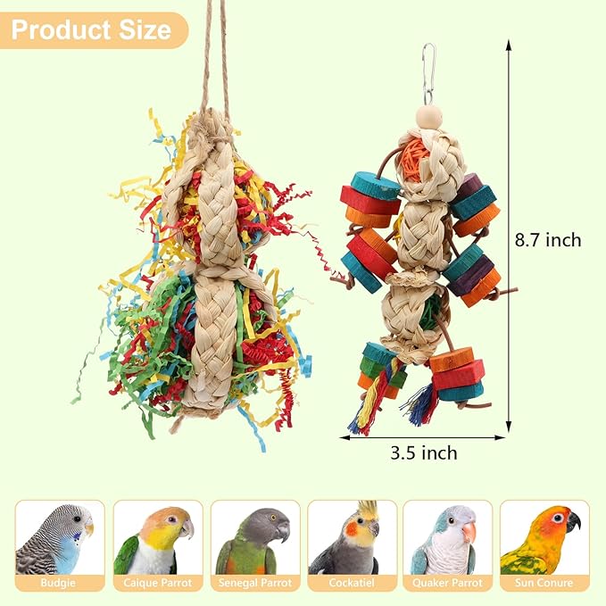 Wontee Bird Toys Colorful Shredding Crinkles Foraging Toys 2 Pack Chew Toys for Cockatiels Conures Parakeets Budgies Senegal (2 Pack-B)