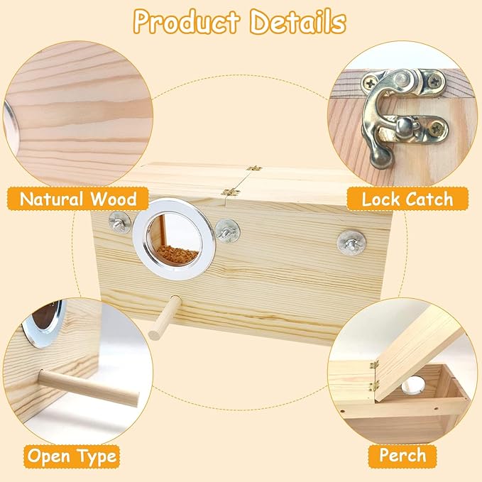 PINVNBY Large Natural Wood Parakeet Nesting Box Budgie Breeding Box Acrylic Bird Nest for Cage Transparent Panoramic for Birds, Parrots, Cockatiels, Lovebirds, Canaries (L: 11.8 x 5.7 x 5.9 inch)