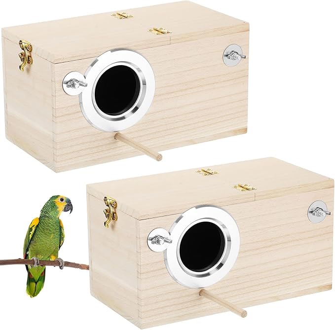Wesiti 2 Pieces Wooden Parakeet Nesting Box Christmas Breeding Pet Bird House for Cage with Perch for Parrot Parakeet Cockatiel Lovebirds Budgie Conure and Other Small Birds(5.1 x 5.1 x 9.8 Inches)