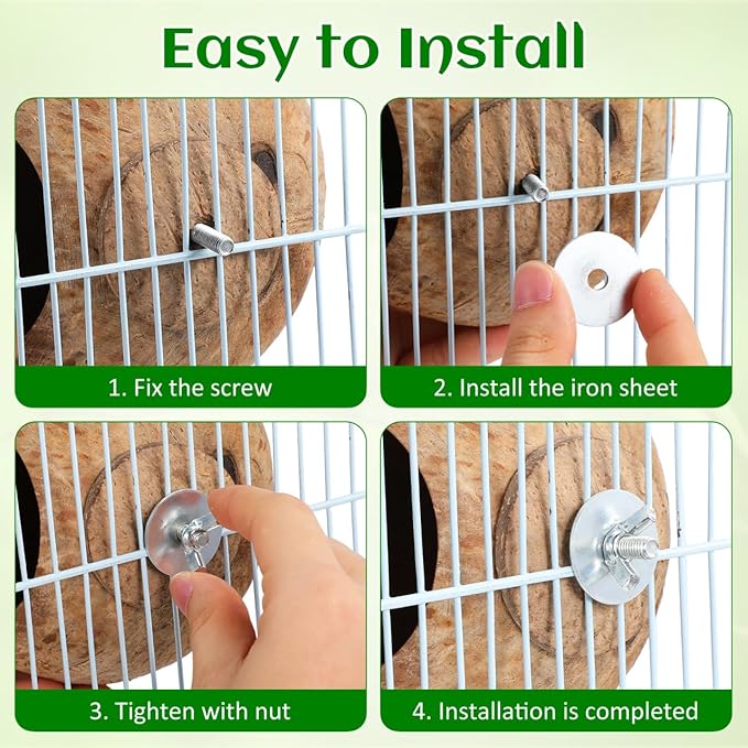 POPETPOP Natural Coconut Fiber Hanging Birdhouse for Cage - Coconut Shell Pet Bird Nest, Hanging Bird Breeding Nest for Parrot Parakeet Lovebird Finch Canary