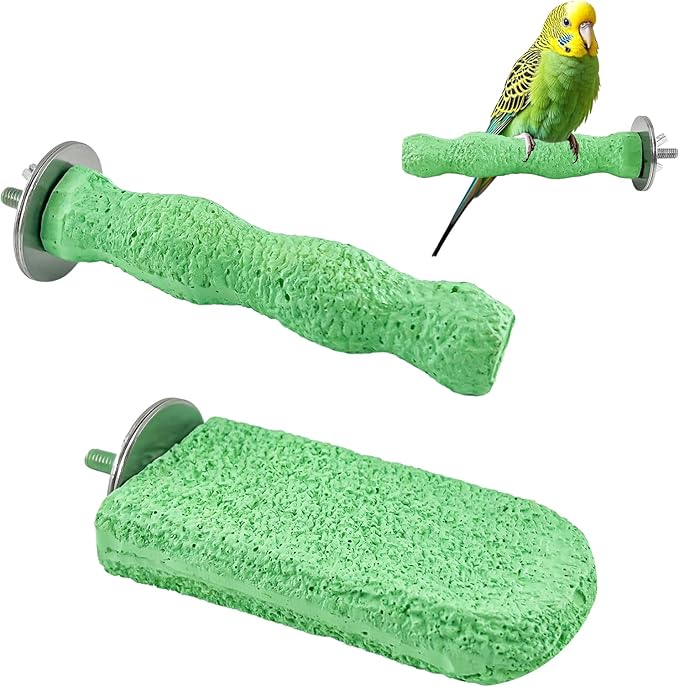 2PCS Bird Beak Grinding Stones, Parrot Perch, Non-Slip Claw Trimmer Chew Toys for Cockatiels, Budgies, Conures, Parakeets, and Other Small to Medium Parrots