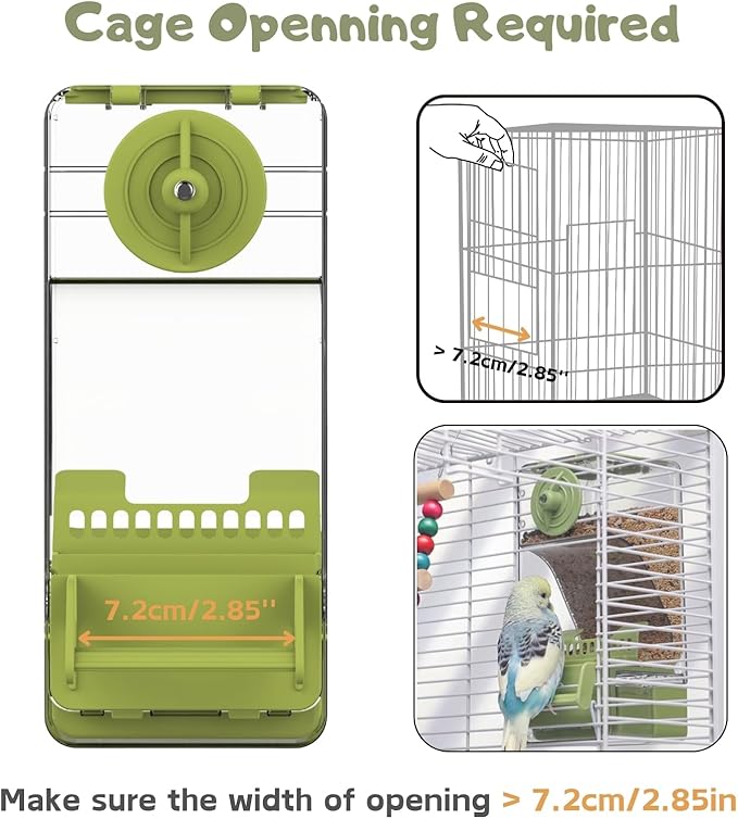 Bird Feeder Water Dispenser Set, Automatic Cage Feeder with Perch for Parakeet Canary Cockatiel Finch Budgie (Green)