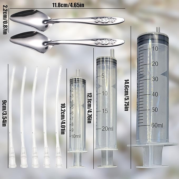 Baby Bird Feeding Syringe Set, Pet Parrot Milk Feeding Syringe with Tubes, Parrot Feeding Tubes Measuring Tools for Feeding Pets Scientific Industrial Labs… (10ml+20ml+ 60ml +2 spoons)
