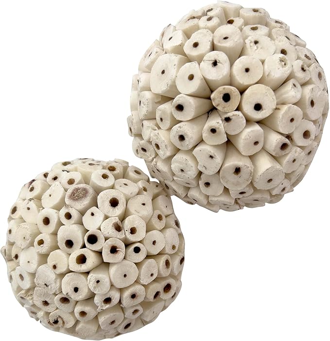 by M&M 5108 Mega 4 Inch Sola Ball Pk2 - Large Handmade Natural Sola Wood Bird Foot Toys, Shreddable Spheres, Great for Chewing Beaks and Grabbing Feet, Excellent for Med to Lg Birds