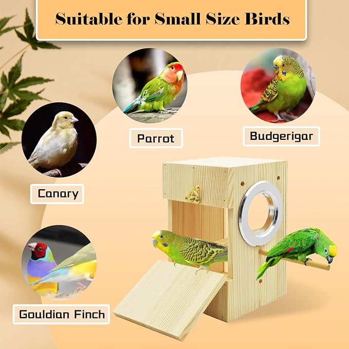 Parakeet Nesting Box,Transparent Bird Nest Boxs Natural Wooden Breeding Box with Coconut Fiber,Birds Cage House with Perch for Canary Budgies Gouldian Finch Cockatiel Conure and Other Small Birds