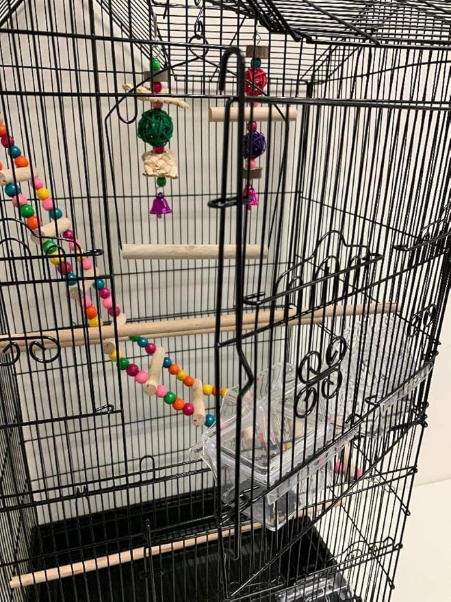 63'' Rolling Standing Bird Cage for Cockatiel Sun Conure Parakeet Finch Budgie Lovebird Canary Pet Bird Cage with Stand (Black with Toy)