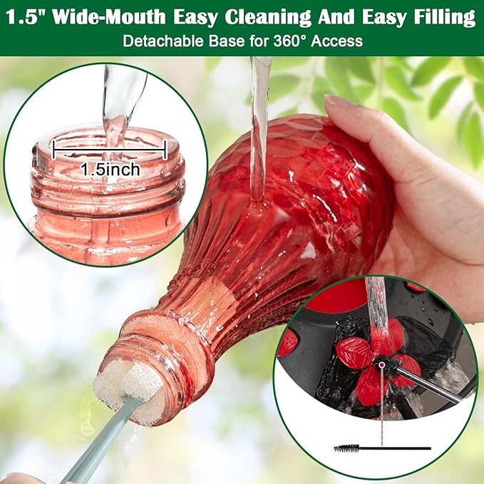 20 oz Hand-Blown Glass Hummingbird Feeder, Hanging Hot Air Balloon Design, Leak-Proof Silicone Seal, Ant-Proof, Outdoor Garden Decor Gift for Mom, Red