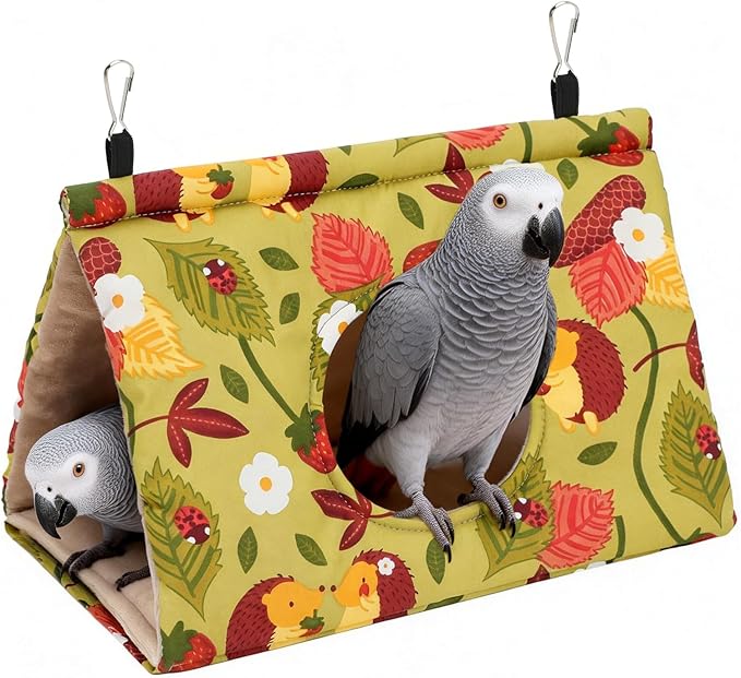 Rypet Winter Warm Bird Nest House - Hanging Hammock Velvet Shed Hut Cage Plush Fluffy Birds Hideaway Sleeping Bed Fuzzy for Parrot Parakeet Cockatiels Budgies Lovebird Medium (Mustard Yellow)