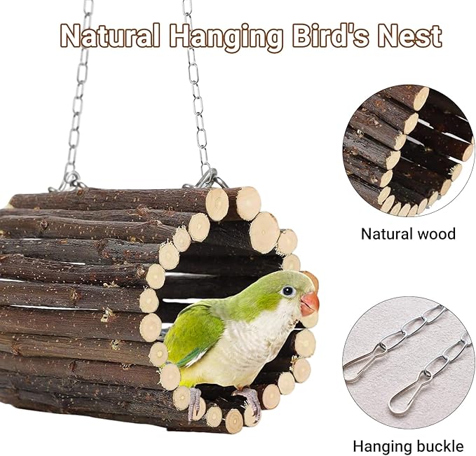 Fruit Wooden Bird Tunnel,Parrot Swing Toys,Hanging Bird Tree Caves, Birds Apple Wood Branches Tunnel,with Parakeets, Budgies, Finches, Cockatiels, Lovebirds,Hamster (3.76" in Diameter)