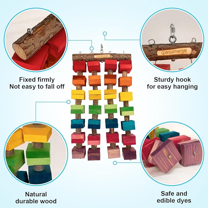 23.6"x13.7",2.17",Wooden Block 2.76" Macaw Toys,Parrot Toys for Large Birds,Large Bird Toys for Macaws,Amazon Parrots,African Grey,Provides an Ideal Place for Your Bird to chew and Climb
