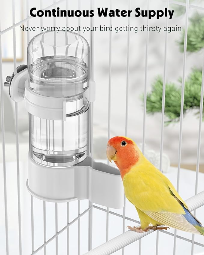Pawfly 2 Pcs Bird Water Dispenser, Automatic Bird Water Feeder, Plastic Bird Cage Water Dispenser, White&Blue Parrot Waterer for Parakeet Cockatiel Budgie Lovebirds (Not Fit for Food Feeding)