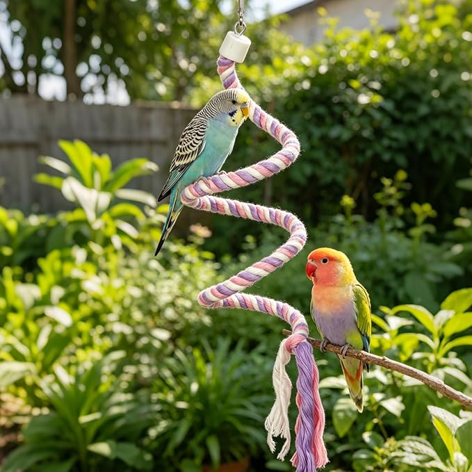 31.5" Bendable Bird Perch Cotton Rope Bird Toy Twistable Ladder Swing Chewable Gym for Parakeets Cockatiels Conures Lovebirds