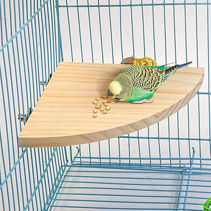 6.7Inch Flat Bird Perch, Smooth Polished Natural Pine Wood, Ruggedized Birdcage Platform, Fan-Shaped Corner Perches for Cage