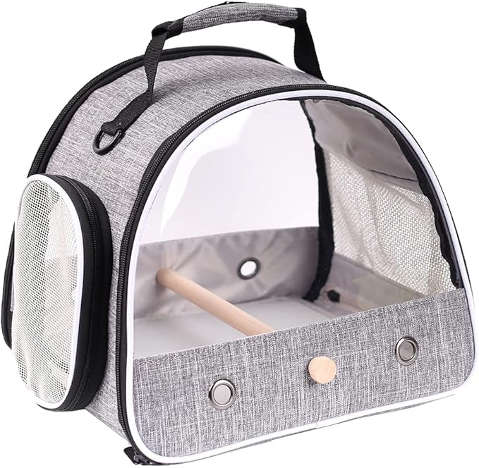 Small Bird Travel Carrier, Portable Bird Travel Cage for Parakeet, Parrot, Budgie, Guinea Pig, Bearded Dragon Reptile Carrier for Hiking Vet Visit Bicycle Ride (Grey)