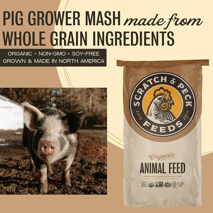 Scratch and Peck Feeds Whole Grain Grower Mash Pig Feed - Corn-Free and Soy-Free - 40 lbs Bag - 16% Protein, Certified Organic and Non-GMO Project Verified Pig Food