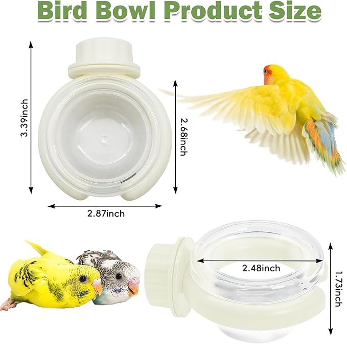 PINVNBY 4 PCS Bird Food Bowl Bird Cage Feeder with Clamp, Easy to Install Feeding Dish Cups Transparency Parakeet Food Dish for Finches Lovebirds and Long-Tailed Parrots （White）