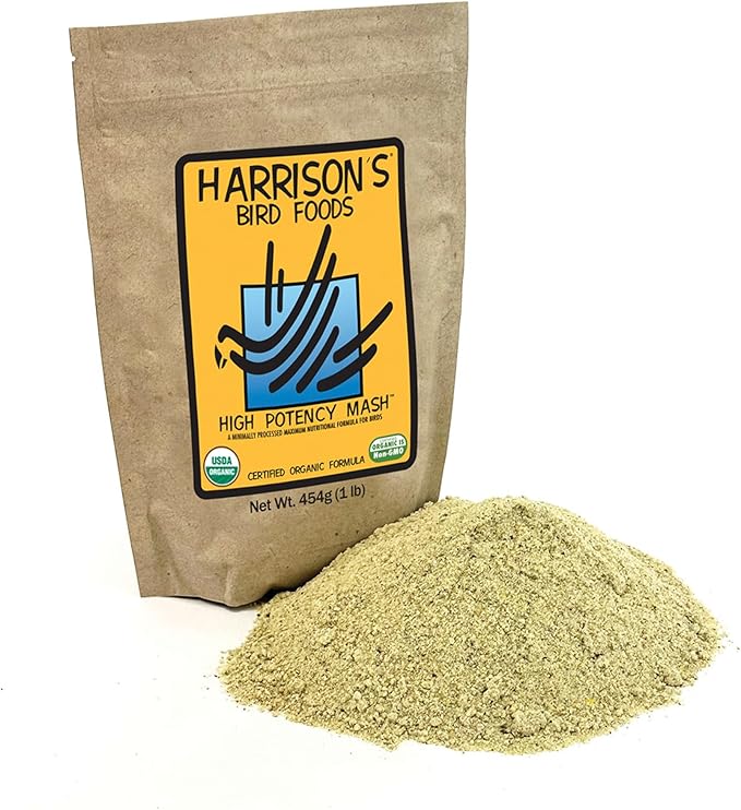 Harrison's Bird Foods High Potency Mash- Certified Organic, Non-GMO, Minimally Processed Nutrient-Rich Formula for Birds with Special Needs, Molting, Breeding, or Young Birds Under 1 Year 454g / 1lb