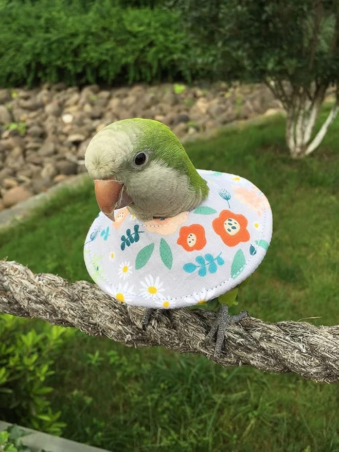 Adjustable Bird Collar - Recovery Collar Parrot Elizabeth Collar for Feather Plucking Feather Protector Shield with Soft Padded Cotton Neck Cone Anti-bite Anti-Licking Wound Healing (2XL,Flower)