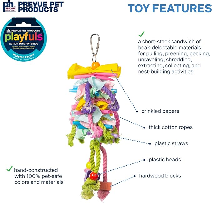 Prevue Pet Products Preen & Pacify Calypso Creations Short Stack Bird Toy 62605
