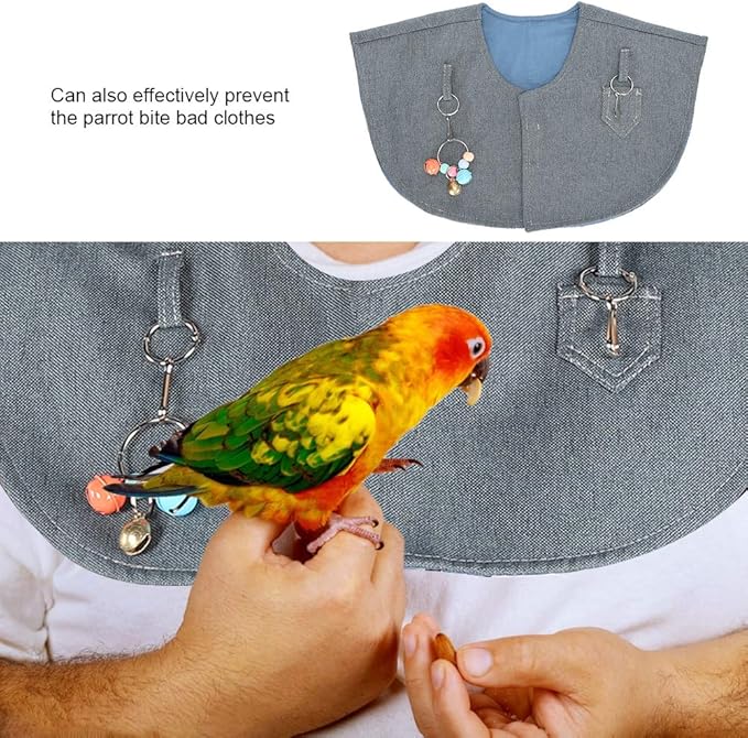 GLOGLOW Bird Shoulder Protector for Parrots, Anti-Scratch Reusable Cotton Poop Protector Shawl with Bell Toy for Cockatiels Parakeets Conures Macaws Lovebirds Finches