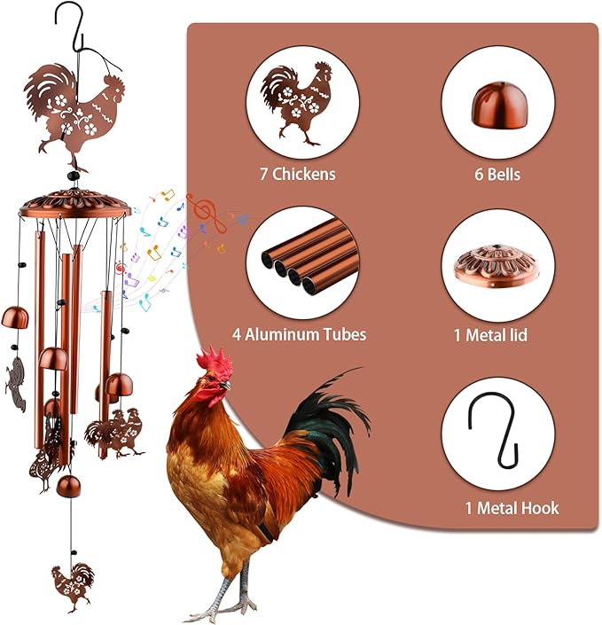 Large Chicken Toys for Coop, Chicken Wind Chime Enrichment Toys, Hanging Chick Peck Toy with Colorful Bells, Home Garden Musical Coop Accessories