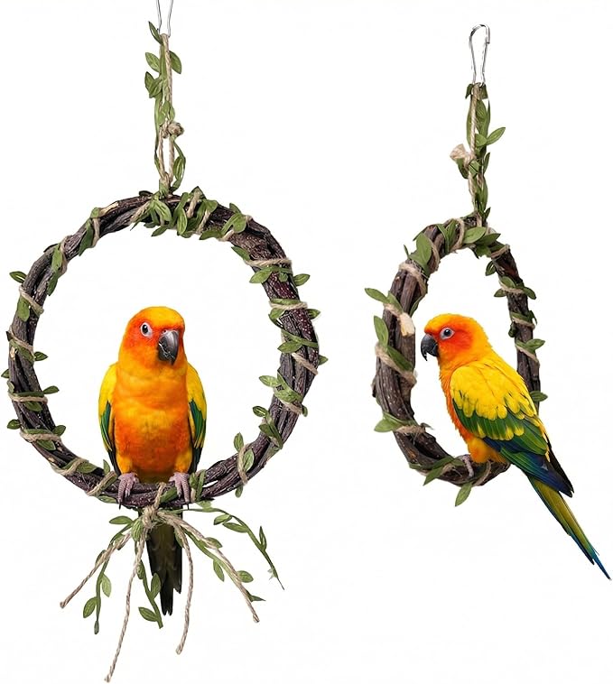 2-Pack Bird Woven Vine Swing Toys, Parrot Standing Climbing Perch,Bird Cage Toys for Budgerigar, Parakeet, Conure, Cockatiel, Mynah, Love Birds, Finches and Other Small to Medium Birds