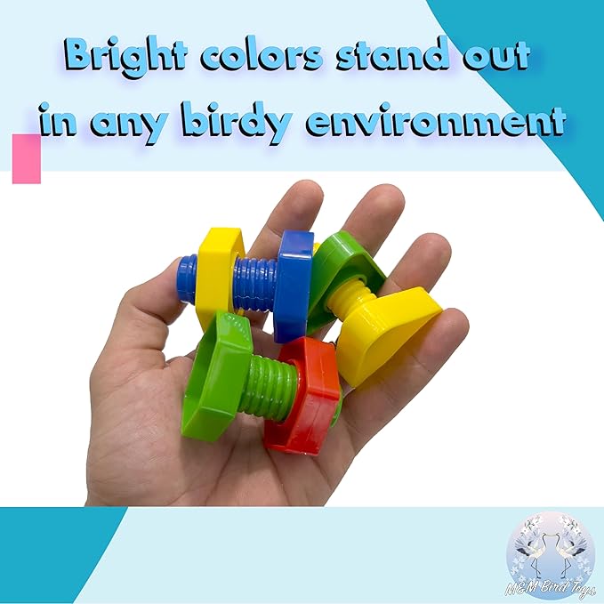 1060 Jumbo Bird Bolt Pk12- Colorful Interactive Big Foot Toys, Classic Toy Design, Assorted Colors and Parts, Great Fun for Med to Large Pet Birds