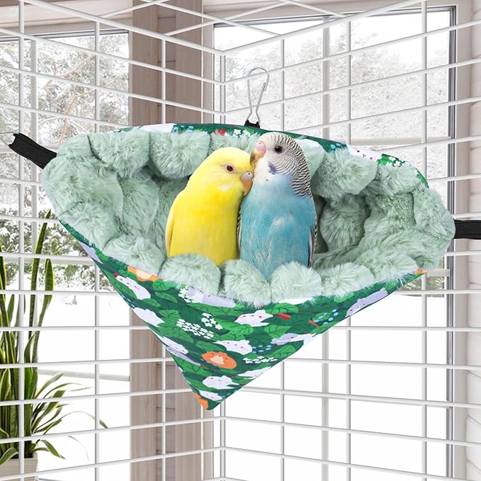 Yanmucy Bird Nests for Cages Waterproof Plush Winter Bird Hammock Hanging Warm Parrot Bed Cozy Corner Parrot House Tent for Sleeping Playing (Green, Small)