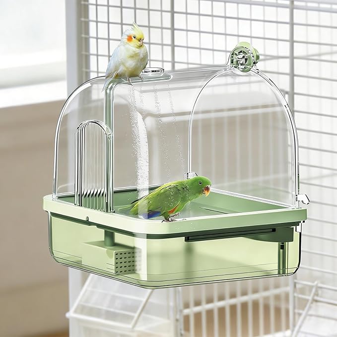 Parrot Bathtub, Bird Shower Bath, Hanging Bird Bath for Cage, Automatic Bird Bath Shower for Cage, Indoor Cage Accessories for Parakeets, Budgies, Cockatiels, Conure, Lovebird, Green A
