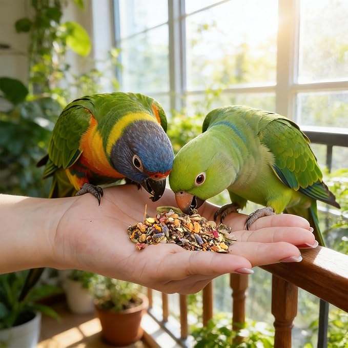 Abizoo Cockatiel & Conure Birds Foods Treats Seed Supplement for Love Birds Quaker Parrot Parakeets Digestive Health & Feather Support with Chia Flax Seeds Calendula Natural Comida para Pajaritos