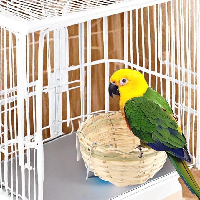 VTurboWay 5 Pack Bird Bamboo Nest, Handwoven Natural Bird Cage House Hatching Breeding Cave with Hook, Country-Style for Small Bird Parrot Canary Swallow Finch