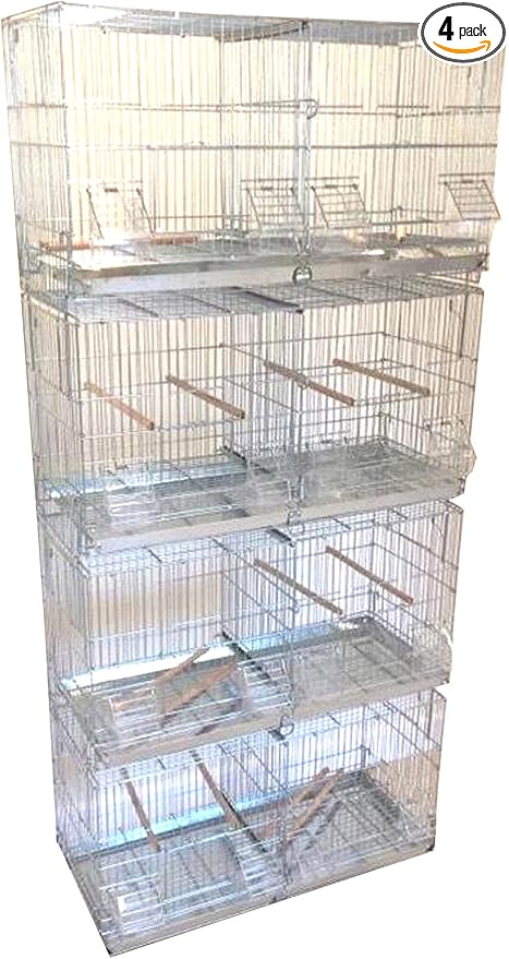 No Rust Stainless Galvanized Zinc Plated 4 of Stack and Lock Double Breeder Breeding Bird Flight Cage with Removable Divider and Breeder Doors 26.5" x 11" x 15"H