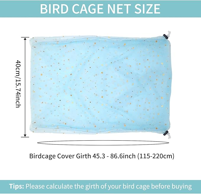 Bird Cage Cover, 45-90'' Adjustable, Universal Nylon Mesh Net, Bird Cage Skirt Guard, Blue
