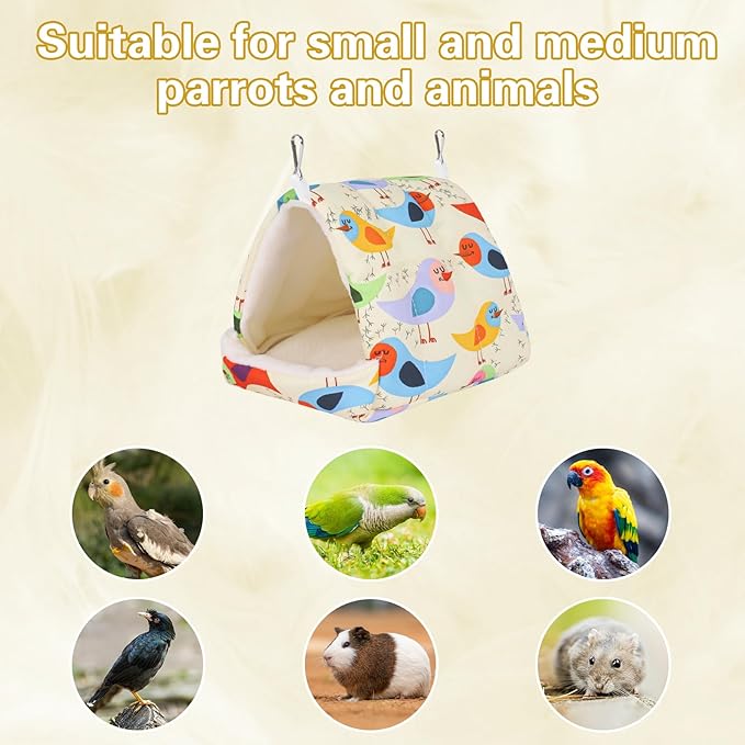 Bird Bed for Cage Warm Winter Nest Hammock with Hanging Hook Cage Accessories for Small Birds Parakeets Cockatiels Love Birds Cockatiels Conures Hamster (Beige, M)