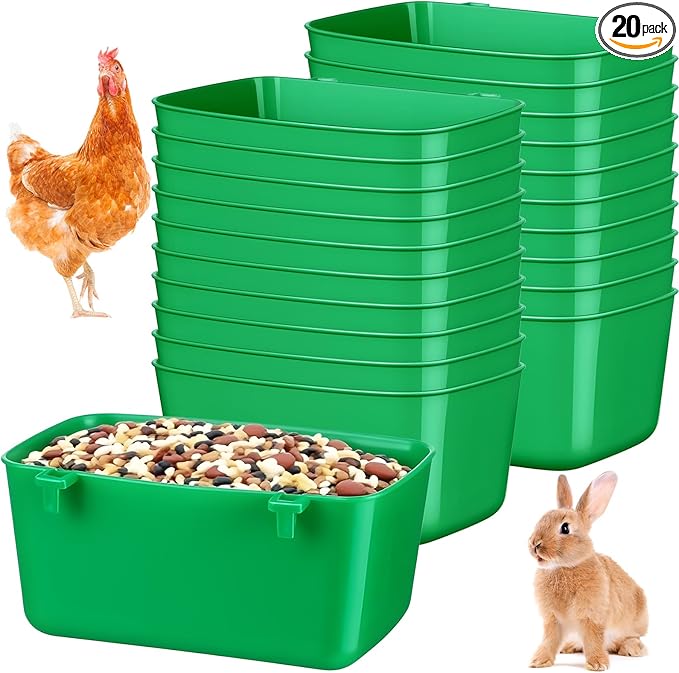 Zhehao 20 Pcs Bird Cage Cups Chicken Feeder Waterer Cups 18 oz Pigeon Feeder Plastic Poultry Wire Cage Hanging Rooster Chicken Water Bowl for Pet Bunny Gamefowl Poultry (Green)
