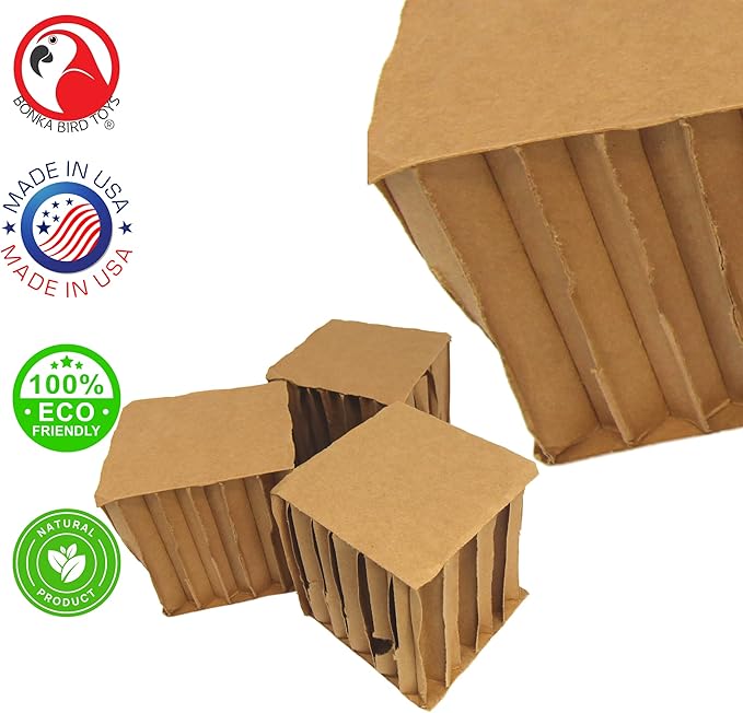 Bonka Bird Toys 3751 Pk3 Jumbo 4" Cardboard Cubes Large Parrot Chew Foot Talon Cage Toy, Amazon, African Grey, Pionus, and Similar