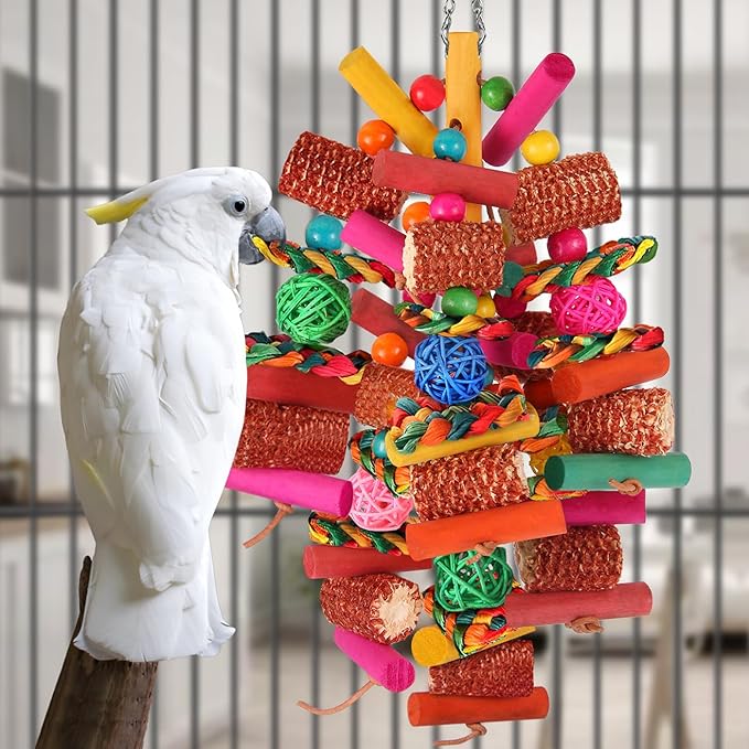 Kyouki Parrots Toys for Cockatiels, Budgies, Conures, Lovebirds, Quakers, Parrotlets, Caiques, Senegals, Meyer's & Other Small/Medium Birds - Natural Chewing & Foraging Toy with (Colored Corn Husk)