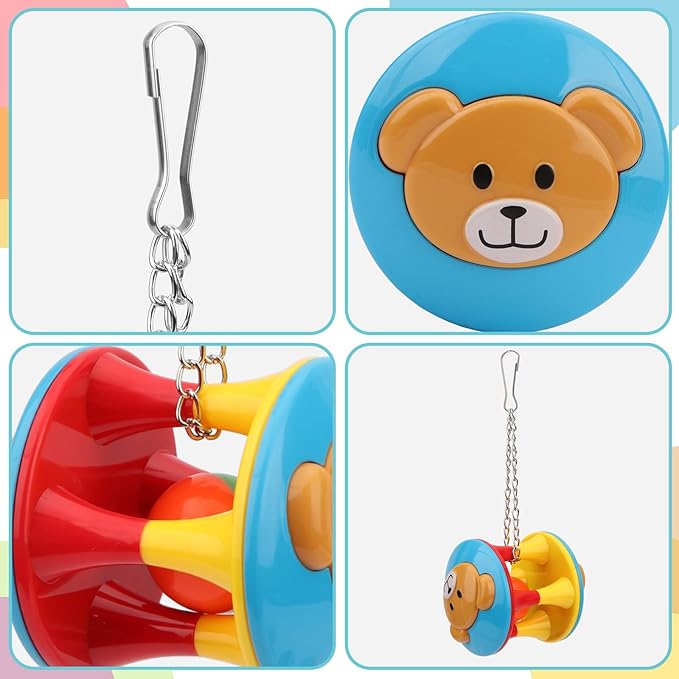 Hypeety Parrot Colorful Ball Toys with Bell Cage Hanging Chewing String for Parakeet Conure Cockatiel Small Medium Birds (A)