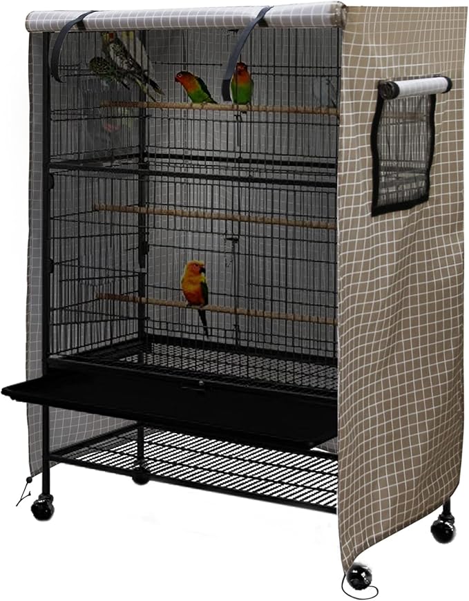 Ymiko Birdcage Cover Universal Windproof Cage Cover with Side Window Light Blocking for Large Bird Cages Hamster Cages Cat Cages Dog Cages (Brown)