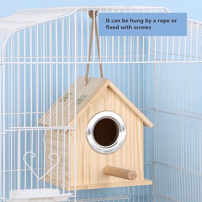 Parakeet Nesting Box, Parrot Wooden House Nesting Box, Bird Breeding Nest Warm Box with Stand Perch, Parrotlets Aviary Cage Budgie Mating Box for Lovebirds, Cockatiel, Budgie, and Small Birds