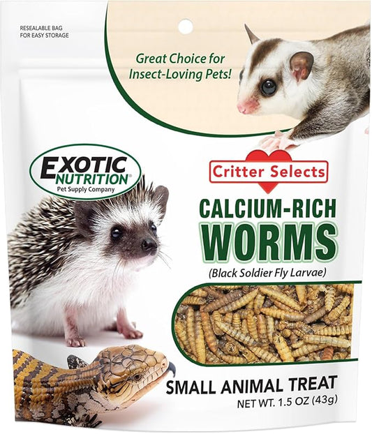 Exotic Nutrition Dried Black Soldier Fly Larvae (1.5 oz.) - High-Calcium Insect Treat - Chickens, Wild Birds, Hedgehogs, Bluebirds, Reptiles, Sugar Gliders, Opossums, Skunks, Lizards, Fish