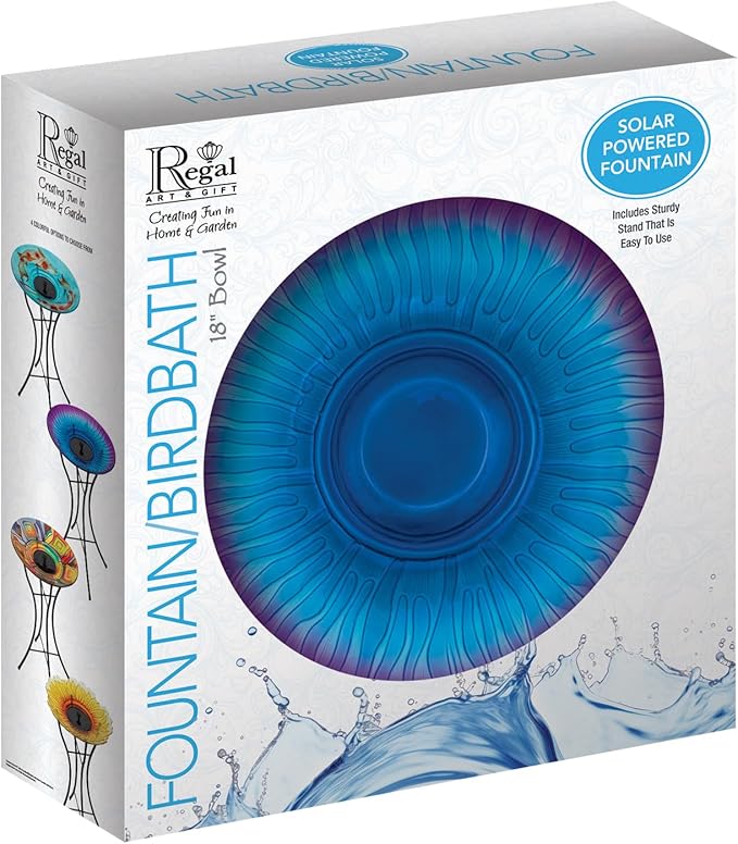 Regal Art & Gift 23" Bird Bath with Fountain - Durable Glass Bowl with Heavy-Duty Metal Stand, Easy to Fill, Ideal for Patio, Porch & Garden Décor - Purple