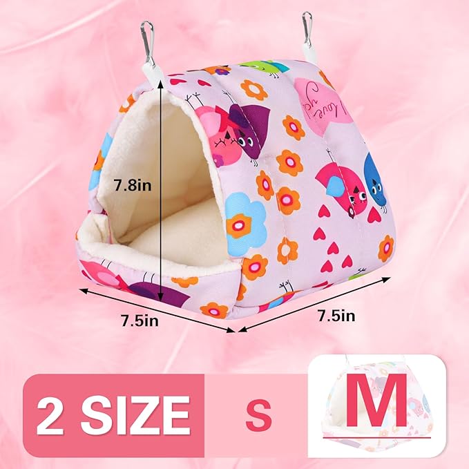 Bird Bed for Cage Warm Winter Nest Hammock with Hanging Hook Cage Accessories for Small Birds Parakeets Cockatiels Love Birds Cockatiels Conures Hamster (Pink, M)