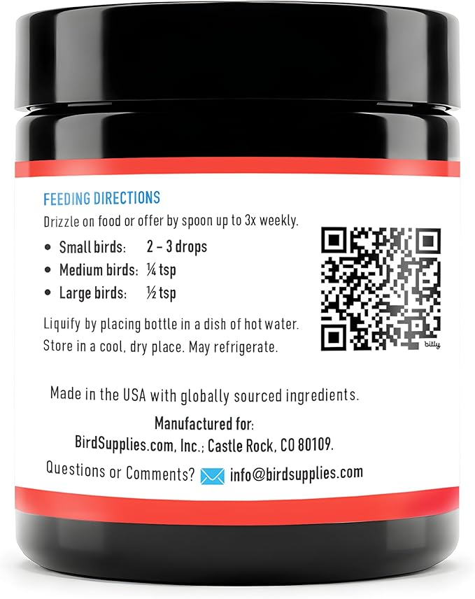 UnRuffledRx™ Red Palm Oil for Birds & Parrots - Provides Nutritional Support - Ethically Produced Organic Red Palm Oil to Support Feather & Skin Health