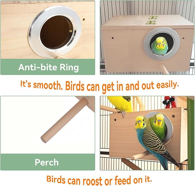 JSLZF Bird Nest, Parakeet Nest Box, Bird Breeding Box with Perch, Wood Budgie Nest Box for Bird, Parrot, Lovebirds, Parrotlet, Finch, Sparrow 7.8” x 4.7” x 4.7”
