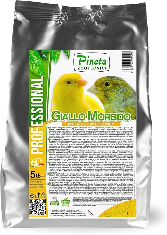 Giallo Morbido with Honey Rich in Fats, Minerals and Proteins, Bird Food, Canary Food, Pet Accessories, Bird Breeding, Bird Egg Food, Comida para Canarios, Birds Seed , Pet Bird Food, Parakeet (5lb)