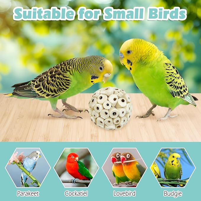 PINVNBY 6 Pack Small Sola Balls Bird Toys Soft & Chewable Bird Chew Ball 2.36" Natural Sola Plant Lightweight Shred Toy for Parakeet Cockatiel Lovebird Budgie and Similar Sizes Pets