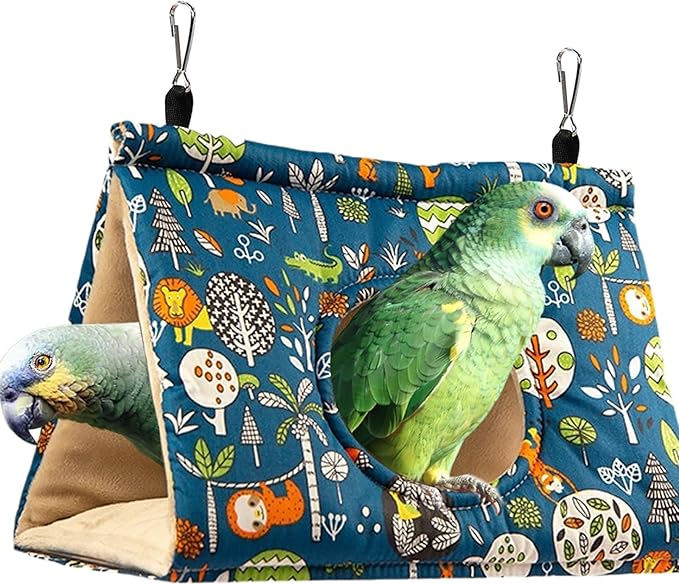 Bird Nest Winter Warm House Hanging Hammock Velvet Shed Hut Cage Bird Plush Fluffy Hideaway Sleeping Bed Fuzzy for African Grey Cockatoo Parrot Parakeet Cockatiels Budgies Parakeets (Small, Blue)